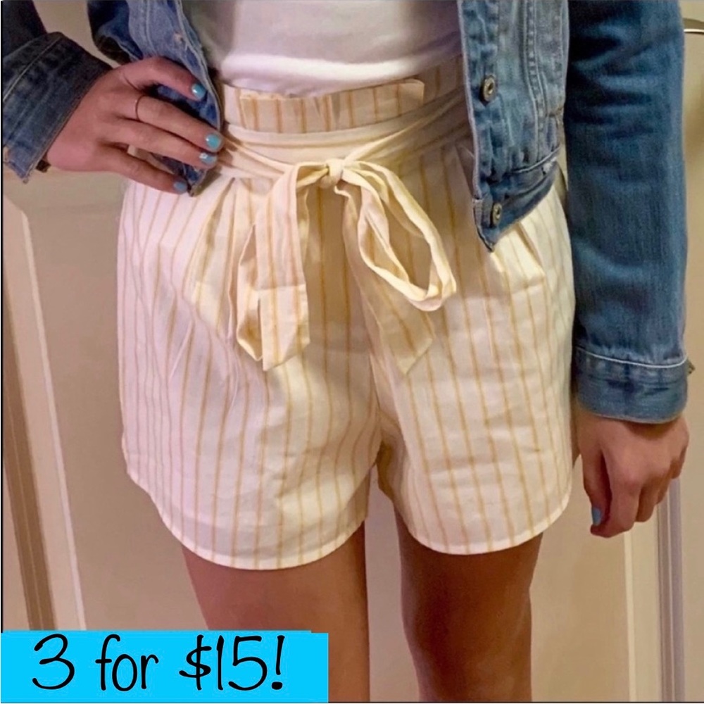 Forever 21 High Waisted Yellow Striped Paper Bag Shorts, XS